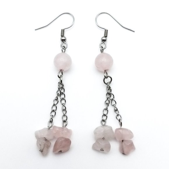 Rose Quartz Gemstone Chakra Healing Earrings Valentine's Day Handmade Jewelry - Picture 2 of 10